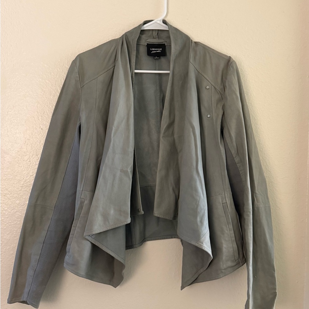 Lamarque Grey Claudia Crop Topper Faux leather